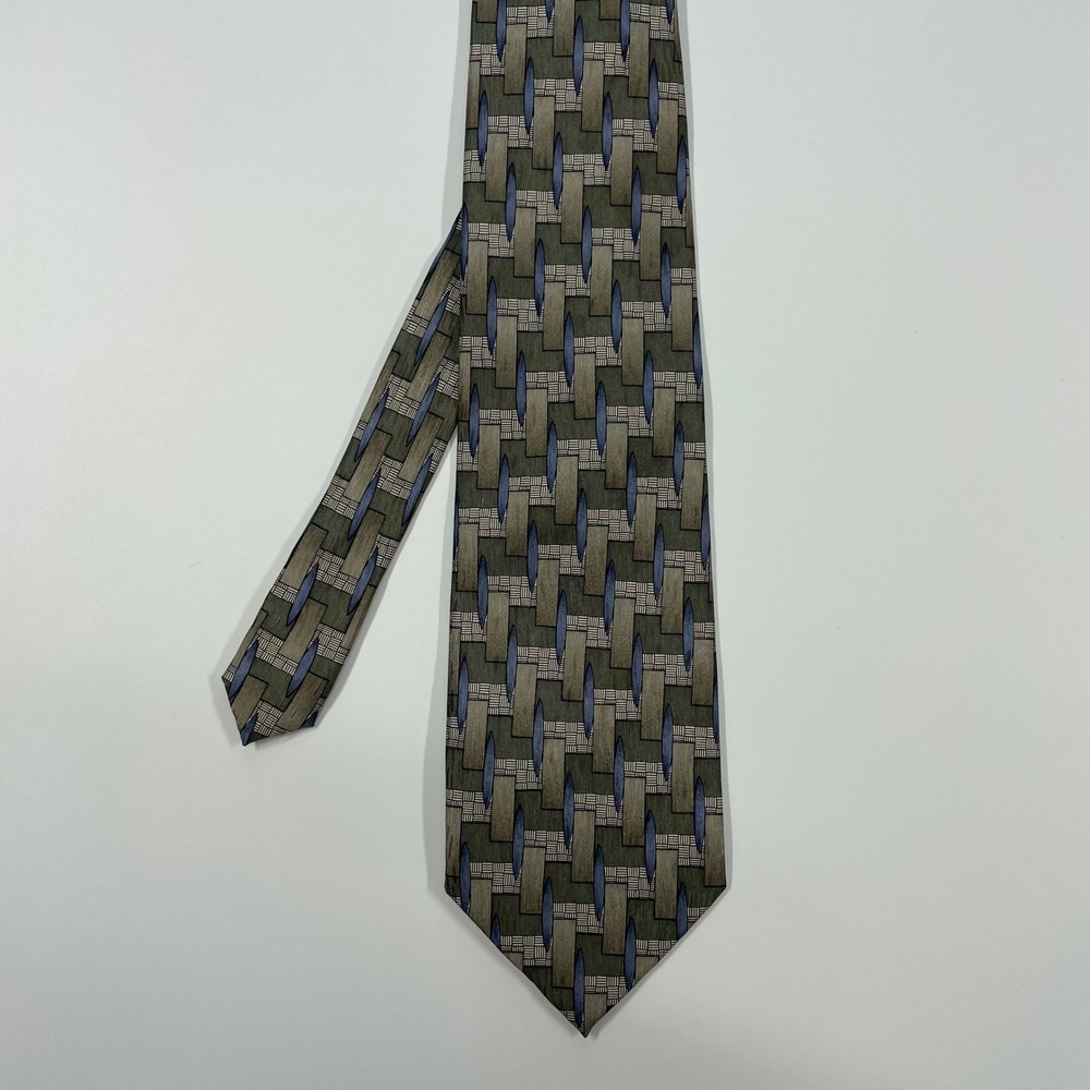 Cocktail Collection Green Geometric Basketweave Silk Necktie Mens One Size